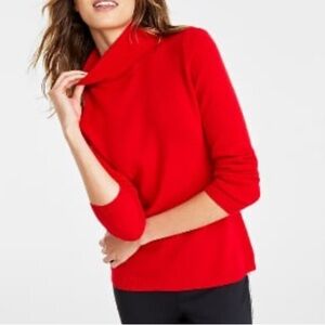 Charter Club Cashmere Vibrant Red Cowl Neck Sweater Women’s Size M EUC